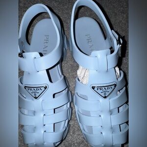 Prada Monolith Rubber Sandals Ladies Baby Blue Size 39 EU 9 US Brand New